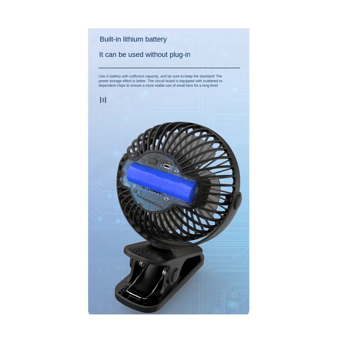 1200Mah Summer Clip-on Fan Portable Automatic Oscillating Head Fan Rechargeable High Wind Power Fan for Student Black