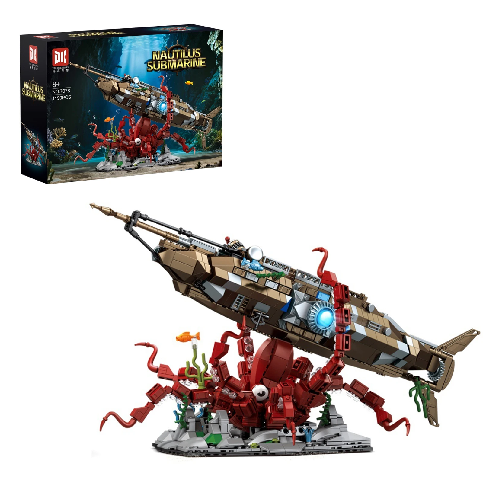 DK7078 Blocos de construção de polvo de navio submarino modelo de cena marinha brinquedo de montagem DIY