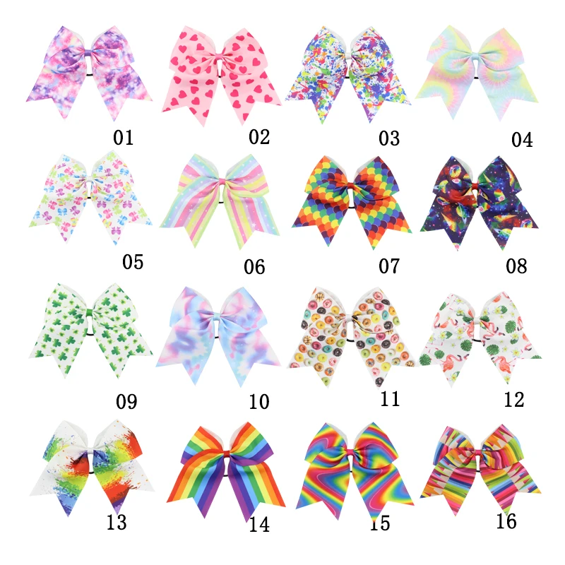 

12pcs/Lot 8 Inch Summer Elastic Hair Tie Large Watermelon Leopard Rainbows Cheerleading Bows Cute Ponytail Holder for Baby Girls