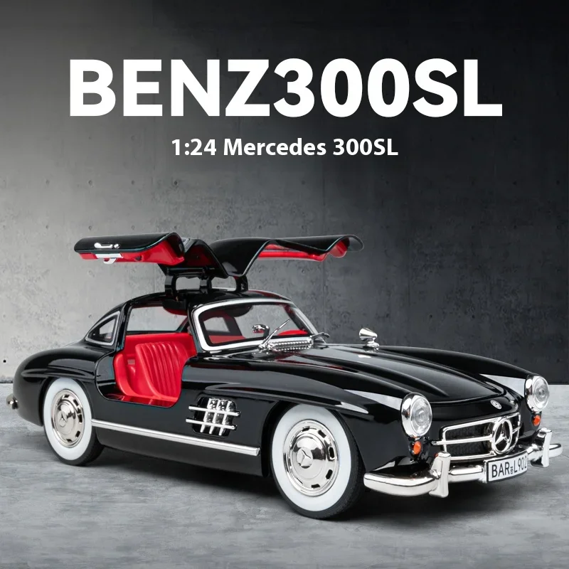 メルセデスベンツ300sl-子供用ダイキャストカーモデル,合金,音と光,おもちゃのギフトボックス,クラシックな誕生日プレゼント,1:24