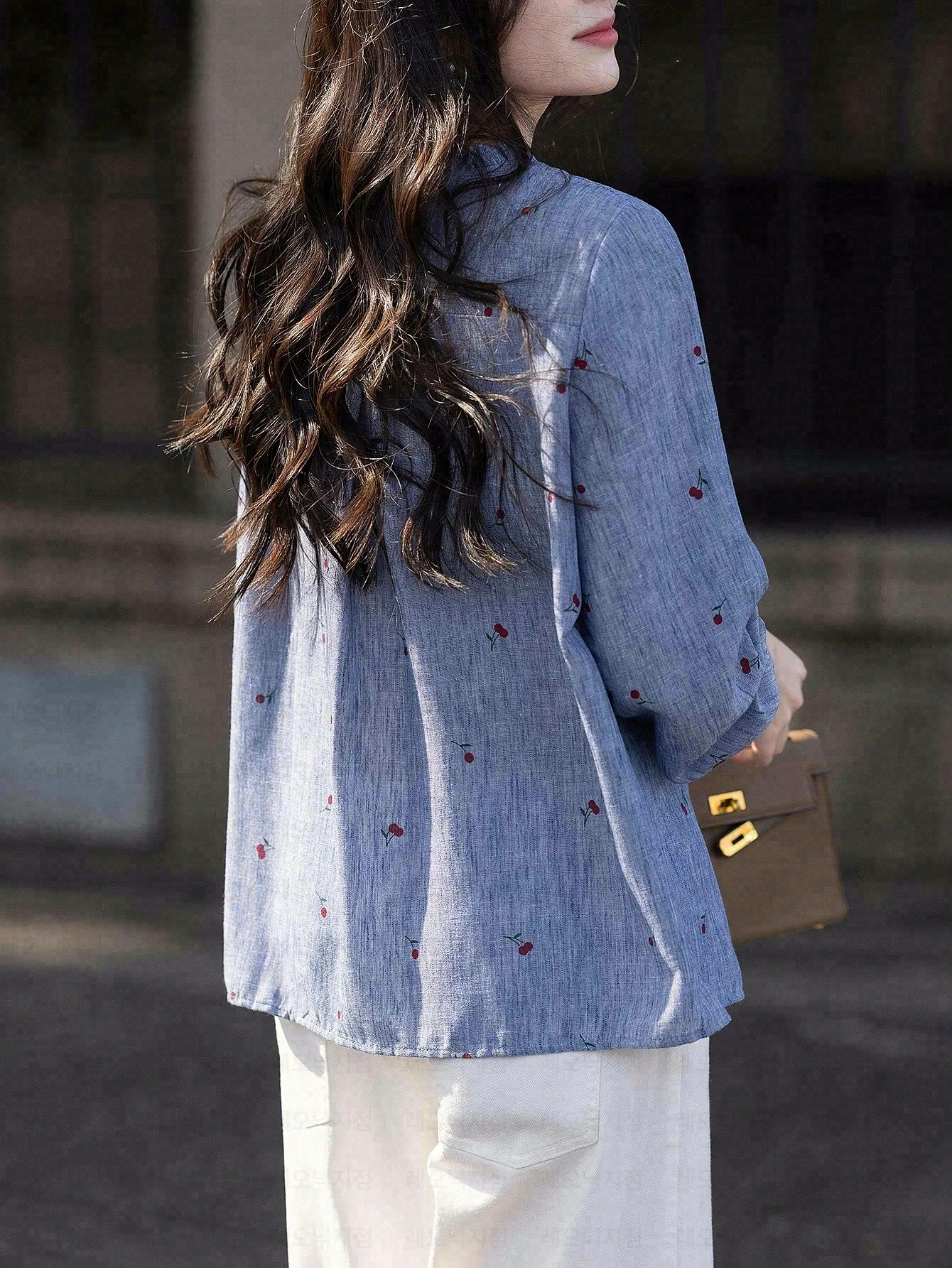 Women Long Sleeve Printed Shirt Loose Fit Autumn New Elegant Casual Top Blue Khaki
