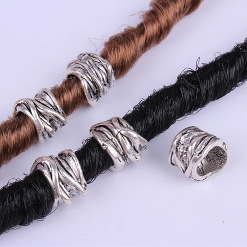 10pcs/Lot Antique Silver Big Hole Twist Hair Braid Dread Dreadlock Beads Cuffs Clips Rings Tube Accessories Approx 8mm hole