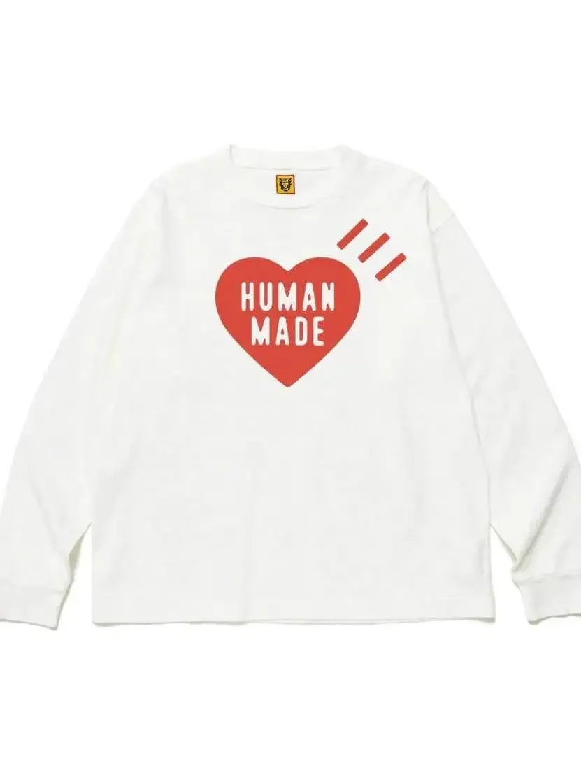HUMAN MADE Heart Logo Patch Long Sleeve T Shirt FW26 Boxy Crew Neck Cotton Unisex