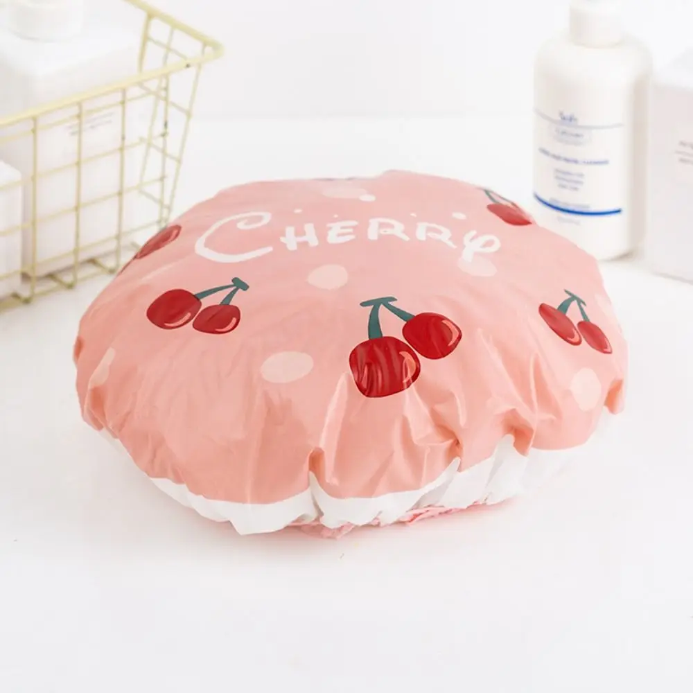 Pink Cherry Bath Hat Thicken Waterproof and Oil Fume Cap Women Spa Hair Salon Supplies Shower Cap Bathroom Accessories