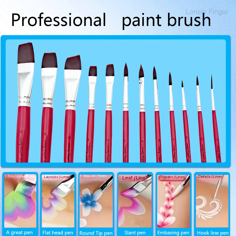 فرش رسم الوجه، مجموعة فرش طلاء فنية احترافية مكونة من 12 قطعة لرسم جسم الوجه، مثالية للفنانين، الهالوين، التنكرية،