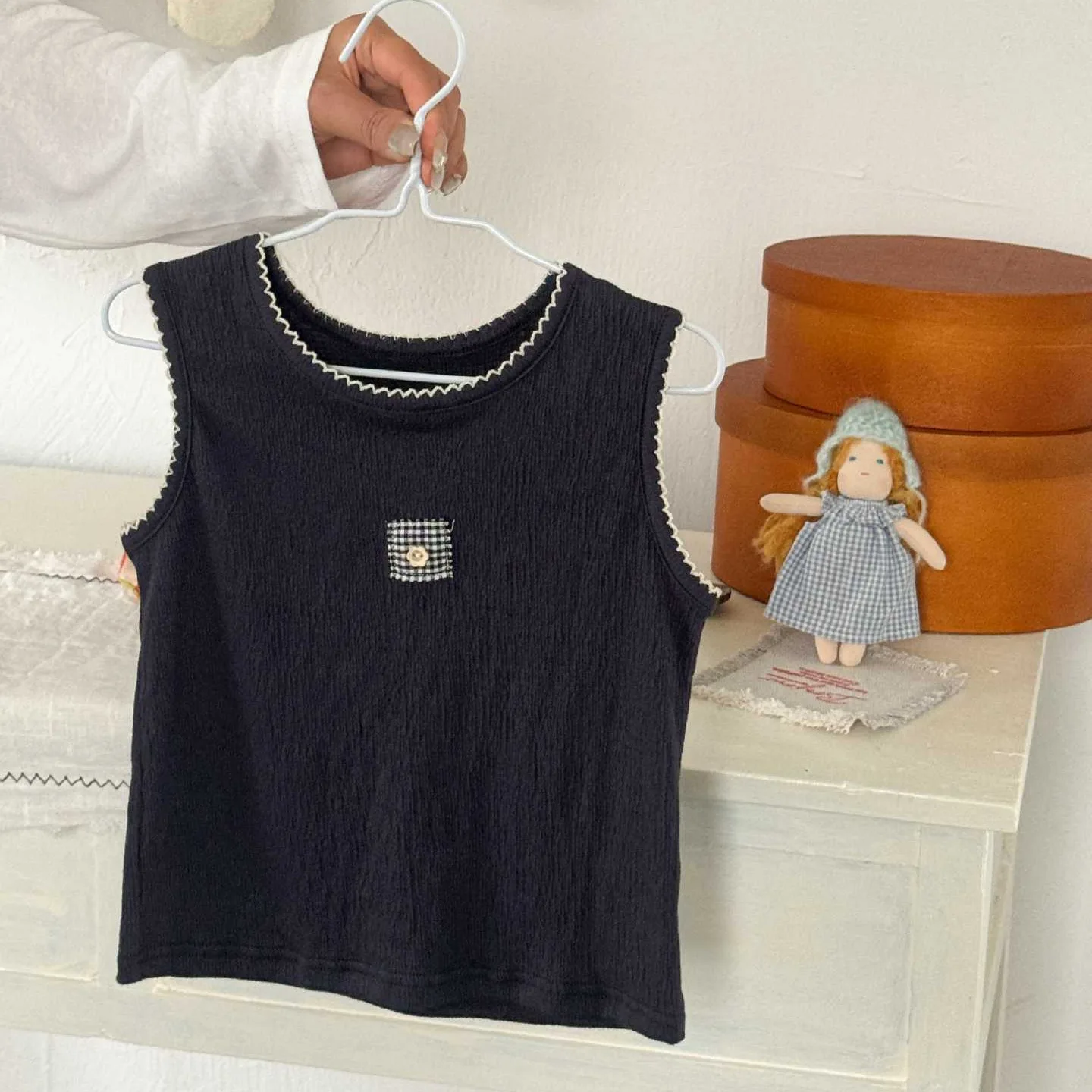 Childrens Vest 2026 Summer New Trendy Fashionable Casual Versatile Simple Girls Plaid Applique Vest