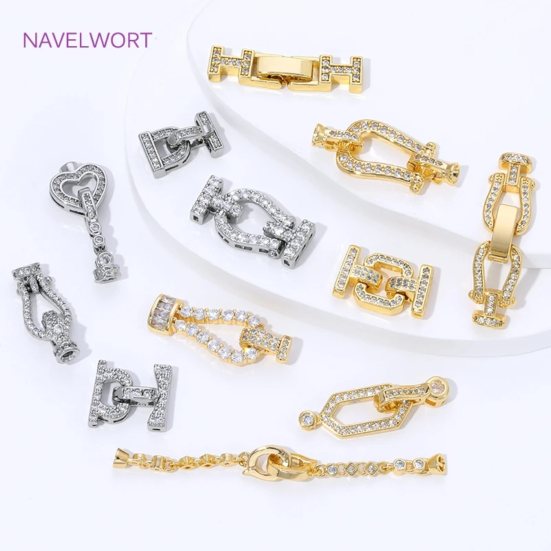 Cierres de Joyería de Latón Chapado en Oro de 18K para Hacer Pulseras, con Conector de Circonita, Cierres para Joyería, Accesorios para Collares DIY