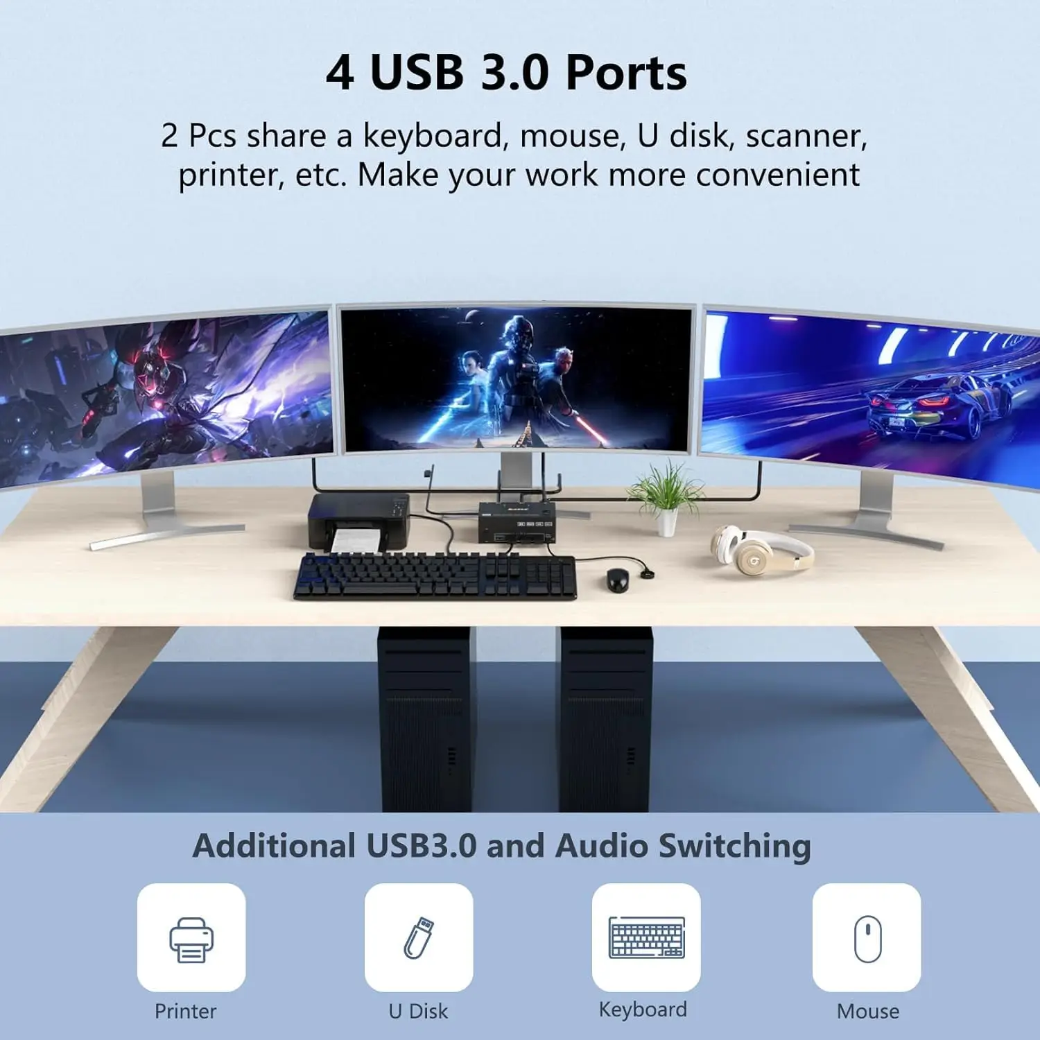 Imagem -05 - Switch Hdmi Triple Kvm Displayport Portas 8k @ 60hz 4k @ 144hz Usb 3.0 Portas Hub Computadores