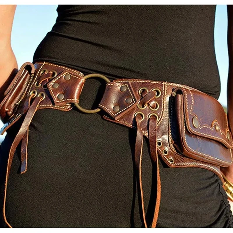 Handmade Steampunk Leather Utility Hip Belt Bag Medieval Pirate Cosplay Costume Accessory Viking Waist Pocket Fanny Pack Women