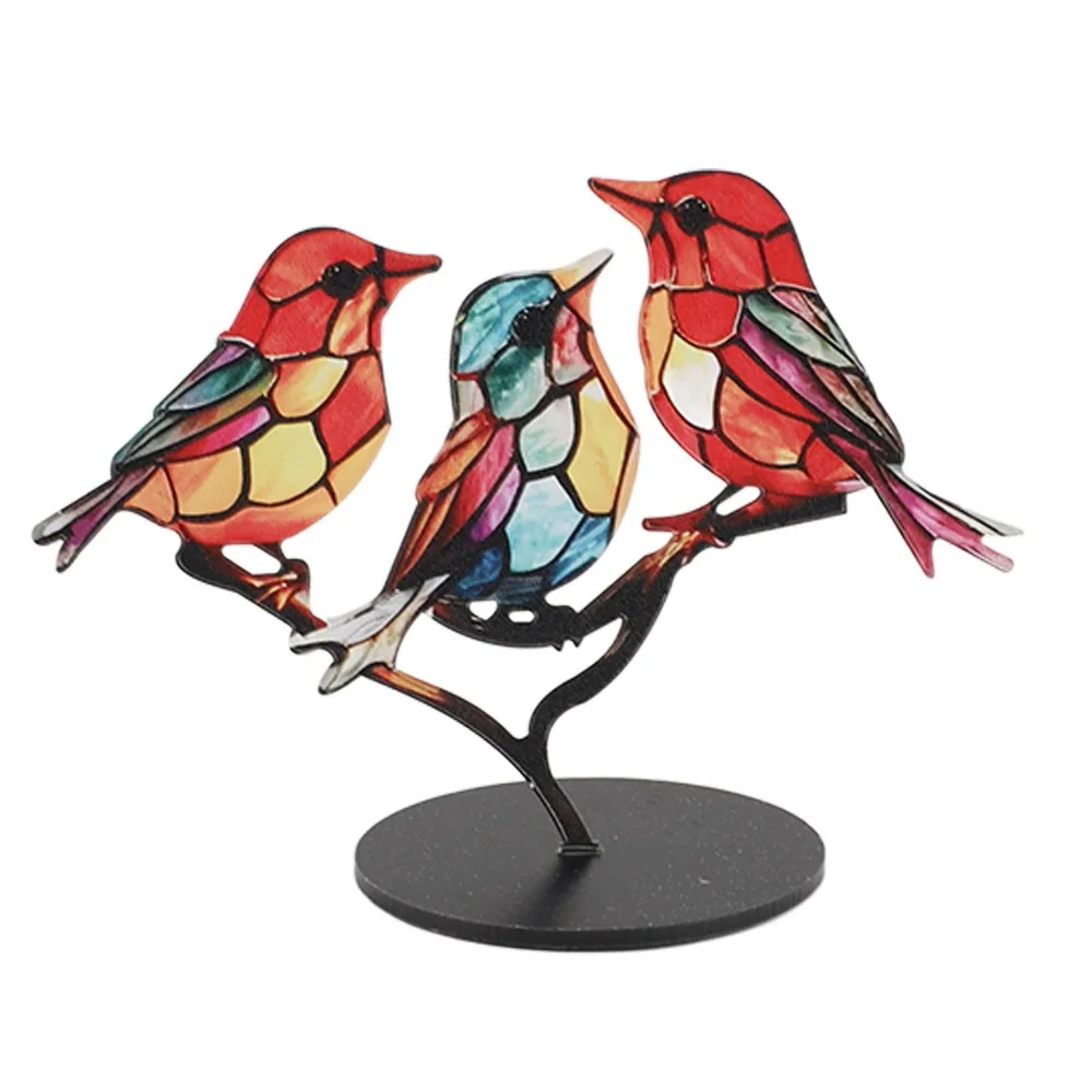 2D Acrylic Bird Ornament Double Sided Branch Bird Decorative Bird Figurine Smooth Surface Desktop Decorative Figurine Desk Decor