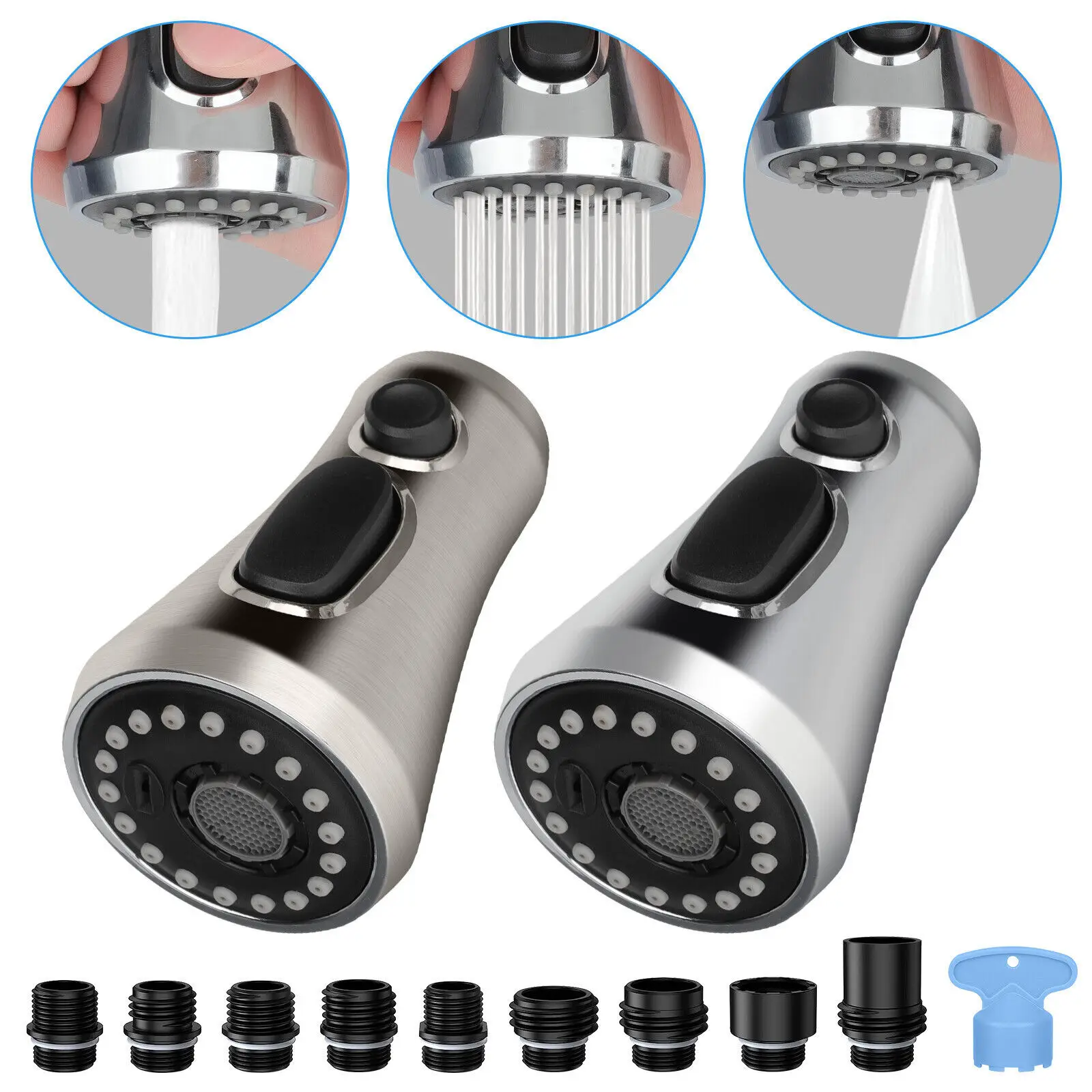 

Kitchen Faucet Head Replacement Pull Down Spray Stream Aquablade with 9 Adapters