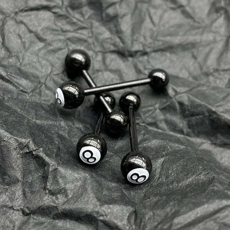 1PC Black Number 8 Billiards Ball Tongue Nail for Women Cool Punk Sexy Tongue Ring Charm Trendy Body Piercing Jewelry