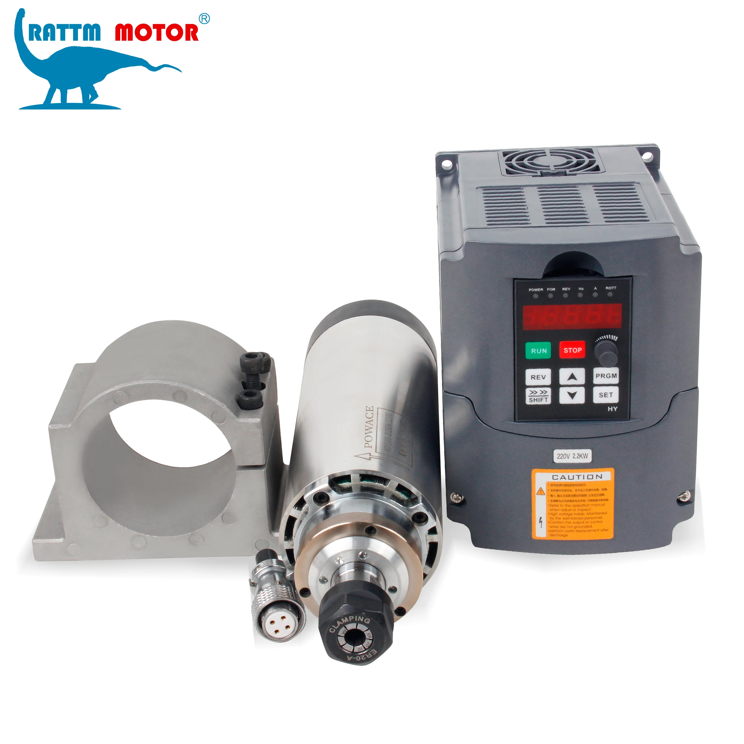 POWACE 2.2KW ER20 80x230 Air Cooled Cooling spindle motor With HY frequency converter For Woodworking CNC Machine