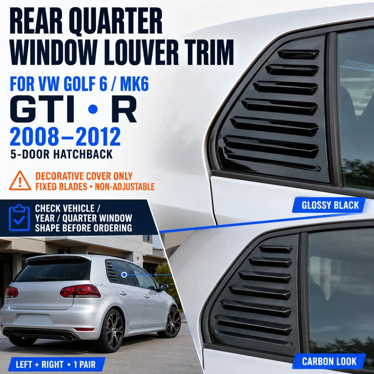 ABS Sport Decor Accessories For VW Golf 6 MK6 GTI R 2008-2012 Side Air Vents Shutter Cover Rear Window Louver Shutter Cover