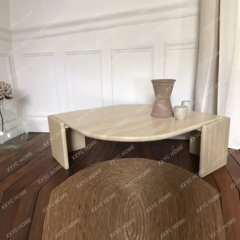 

Hretro travertine coffee table modern simple natural material stone table old coffee table