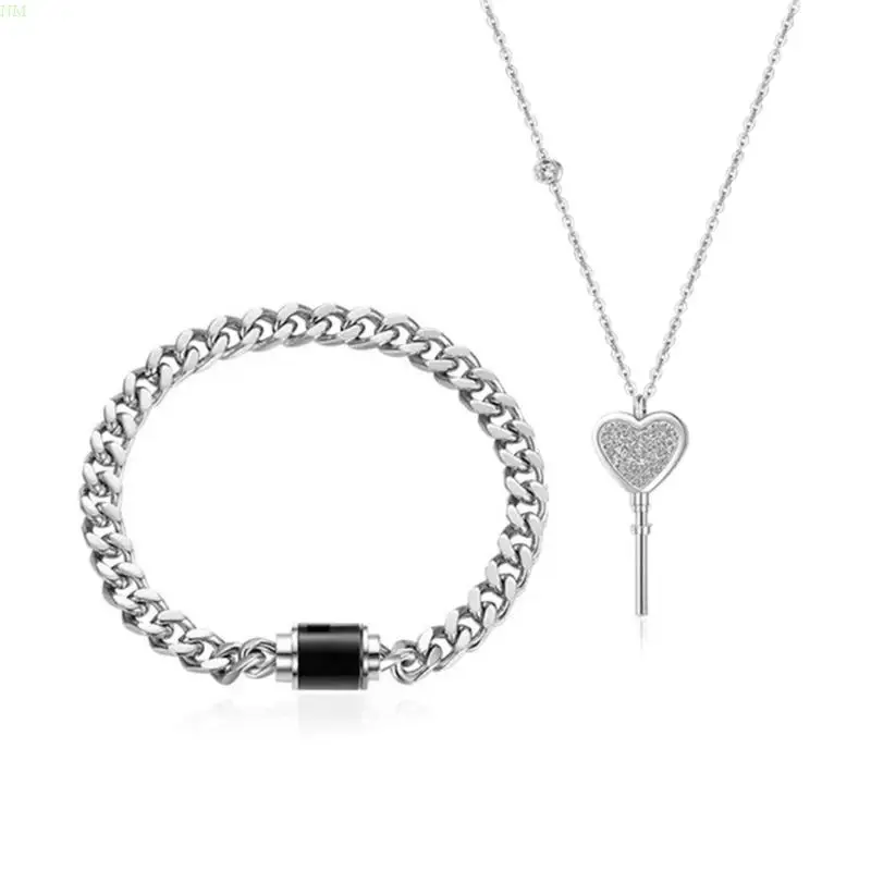 

2pcs Small Lock Charm Bracelet Bangle Jewelry Heart Lock Pendant Necklace Gift NM