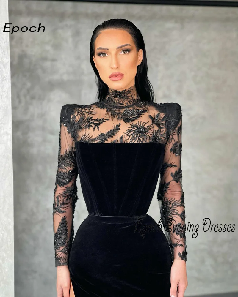 Epoch Velvet Evening Dress فساتين مناسبة رسمية Arabia Side Slit Elegant Lace Limited Cocktail Prom Gown For Sexy Women 2024