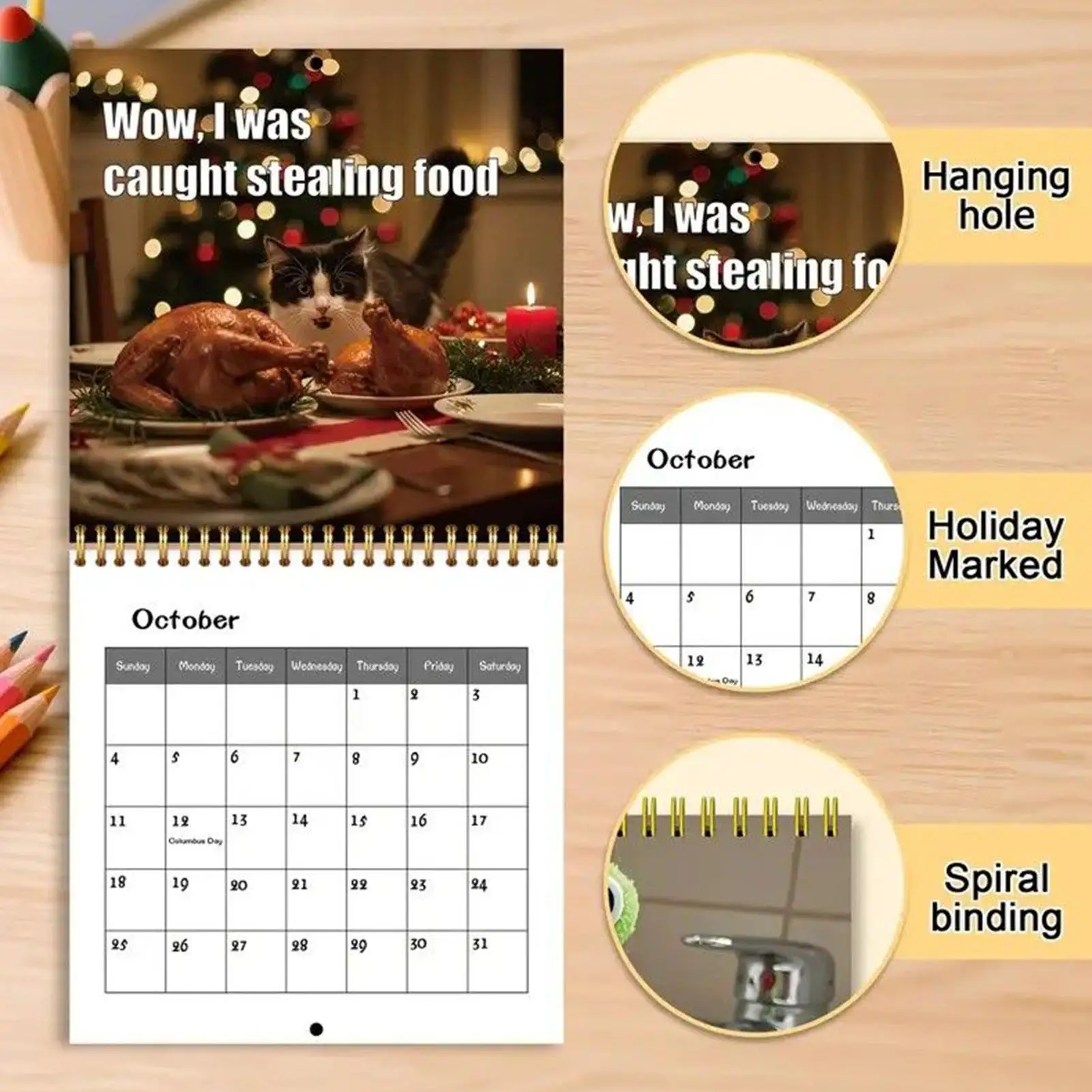 Kalender Lucu Kucing Kalender 12 Bulan 2026 Perencana Bulanan Dinding untuk Liburan Natal Halloween Tahun Baru Rumah Kantor Keluarga Anak-anak