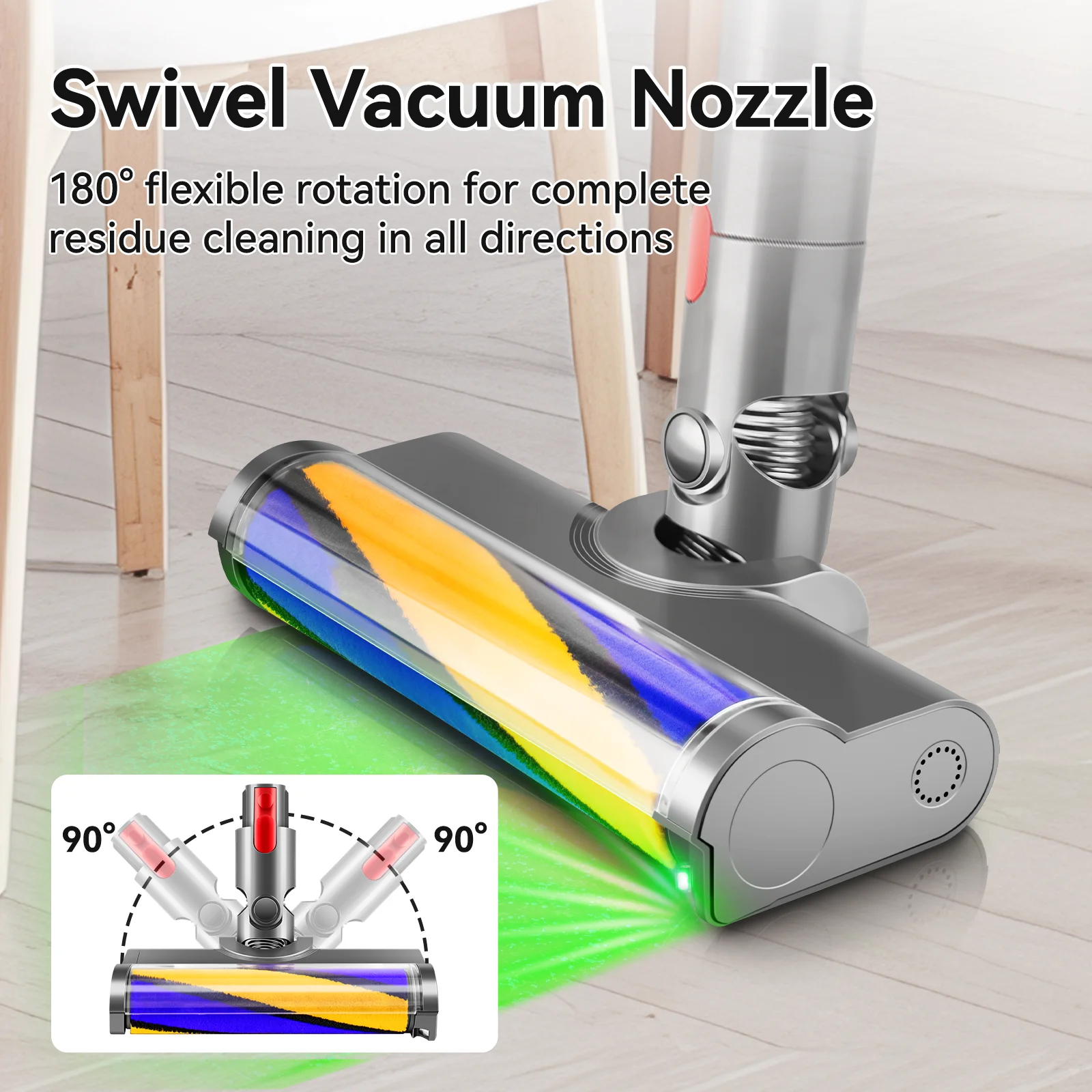 رأس فرشاة ناعمة مطورة لـ Dyson V6 V7 V8 V10 V11 V15 V10 Slim V12 مكانس كهربائية لاسلكية رفيعة مع ضوء LED أخضر للمنزل