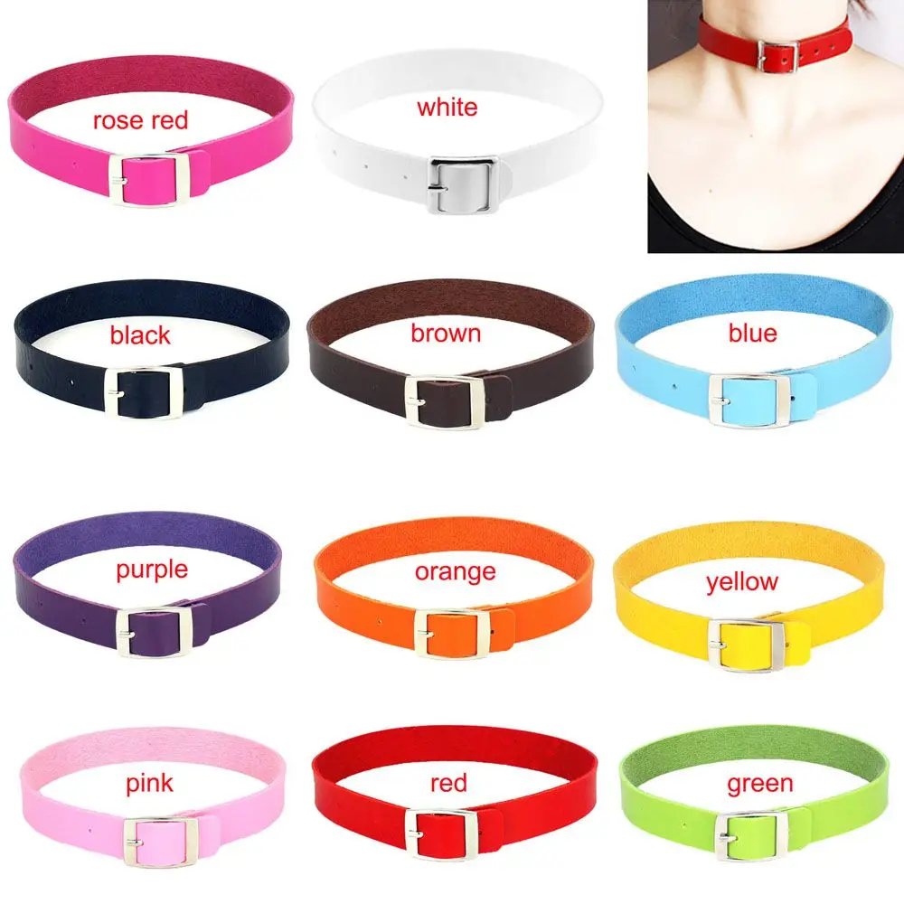 Goth Fine Belt Collar Punk Harajuku PU Leather Choker Jewelry Fashion Accessories Necklaces