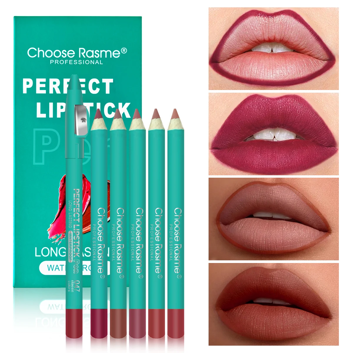 2-in-1 lip liner with sharpener, 24-hour waterproof color lock, 3D plumping effect, elegant red/natural red