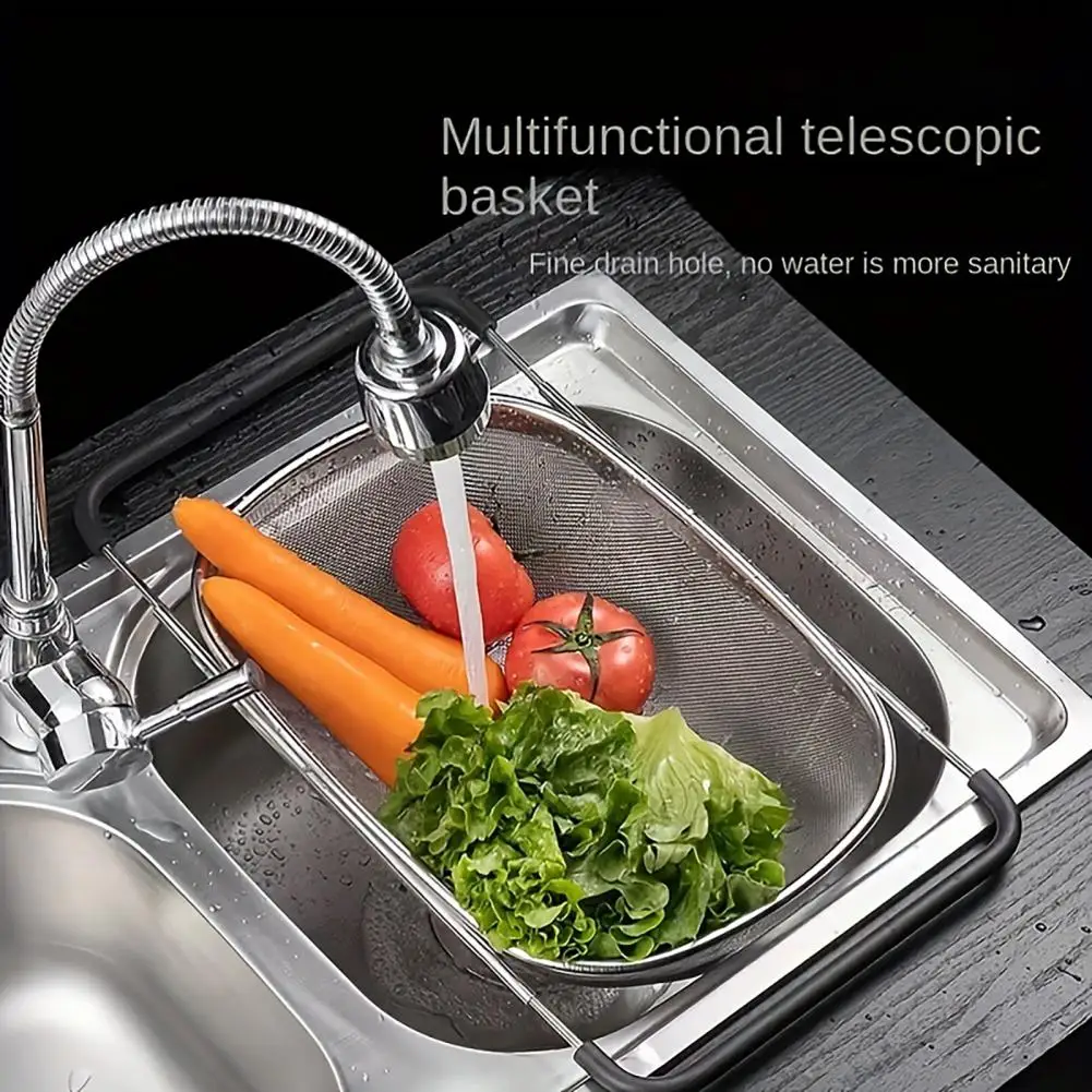 

Expandable Sink Colander,Stainless Steel Strainer with Rubber Grip Handles Metal Mesh Strainer Basket for Washing Fruits/Veget