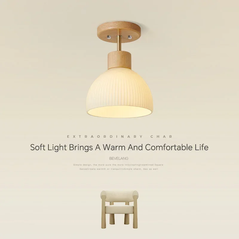 北欧木製ガラスシーリングライトモダンアートストライプガラス廊下シーリングランプキッチン通路ポーチ屋内照明器具用