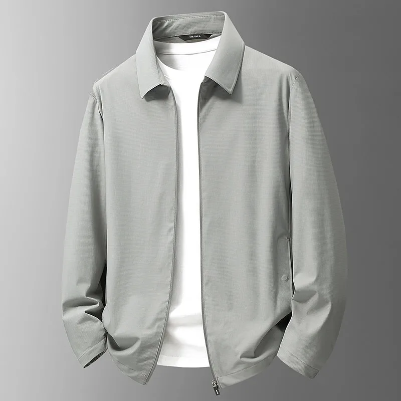 

Summer Ice Silk Seamless Sunscreen Jacket for Men's High End Solid Color Versatile Sun Protection Skin Coats Social Men Clothing