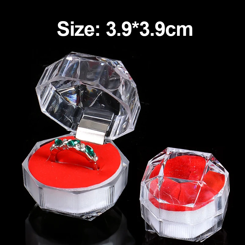 New Acrylic Transparent Square Ring Boxes Wedding Party Birthday Jewelry Storage Box Ring Earring Holder Jewelry Packaging Cases