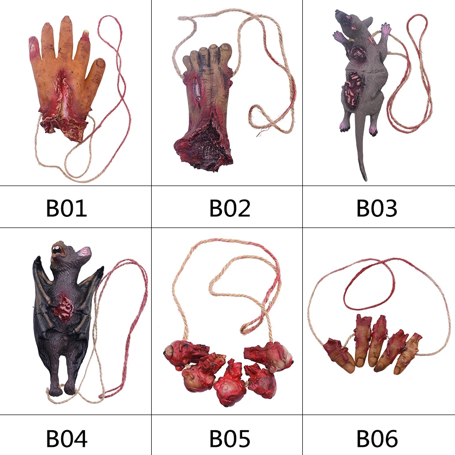 خفاش محاكاة واقعية للهالوين ، فأر دموي مزيف ، يد مكسورة ، دعامة صعبة ، ديكور حفلة الهالوين ، ديكور منزل مسكون