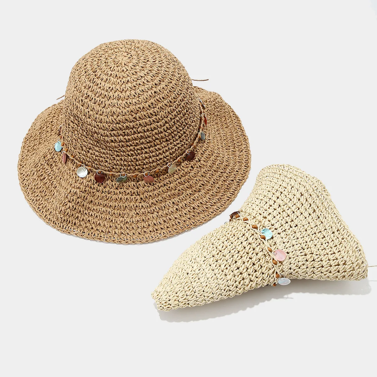 Summer Hollow Sun Protection Crochet Straw Hat Breathable  Vacation Wide Brim Woven Women's Beach Hats