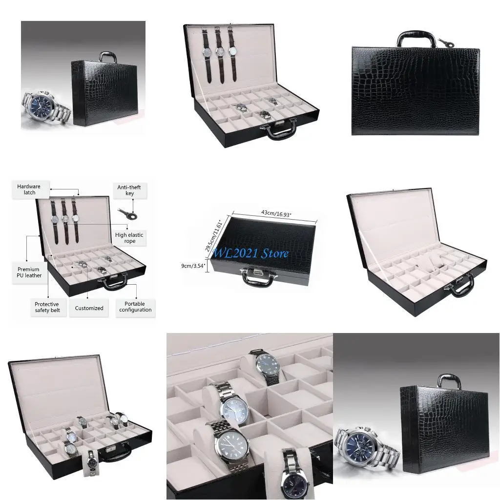 

G5GC 24Slots Leather Jewelry Display Case Collection Jewelry Box Storage Watch Holder