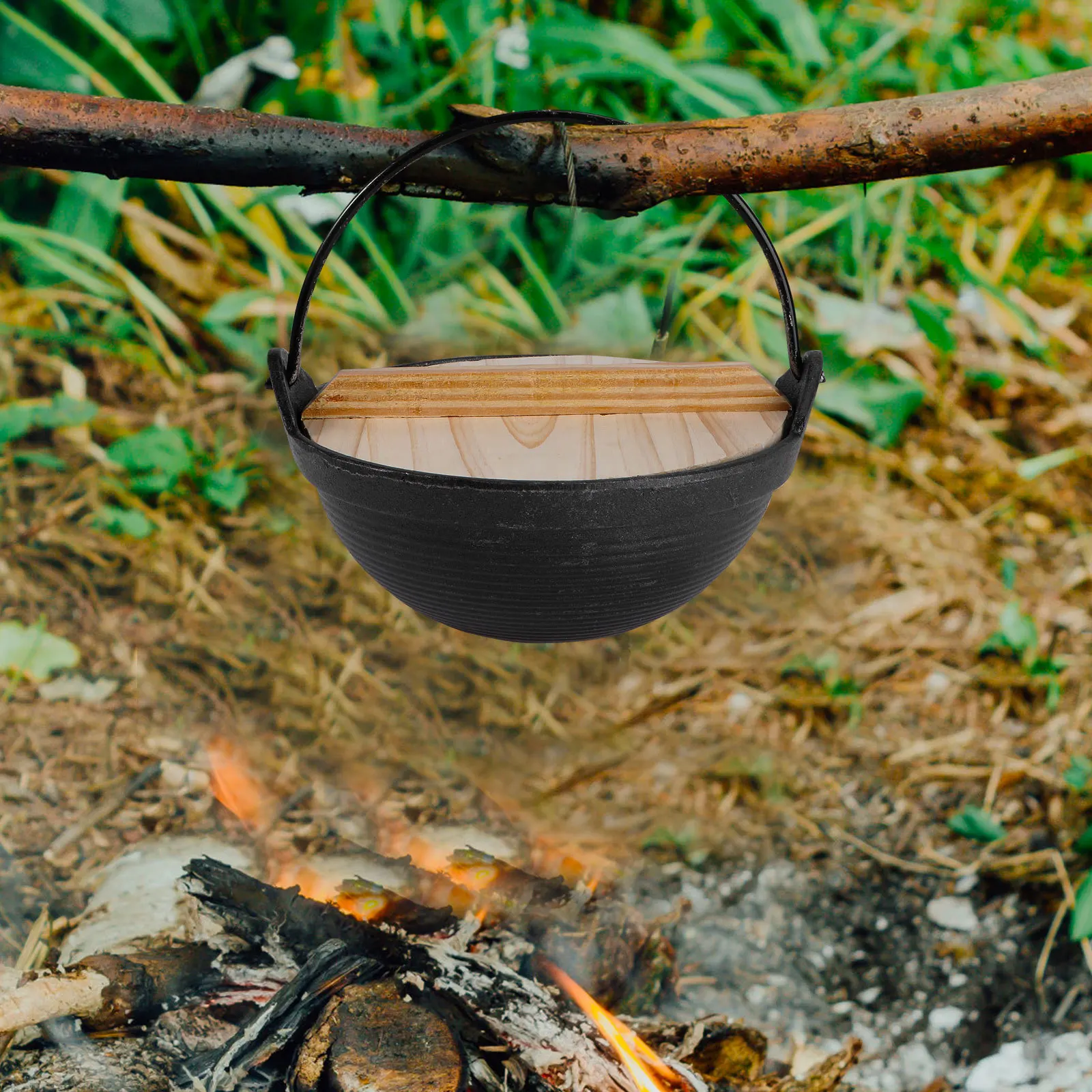 

1 set Cast Iron Sukiyaki Pot Camping Pot Hiking Cookware Portable Outdoor Cooking Dutch Oven For Stewing Chicken Porridge Picnic