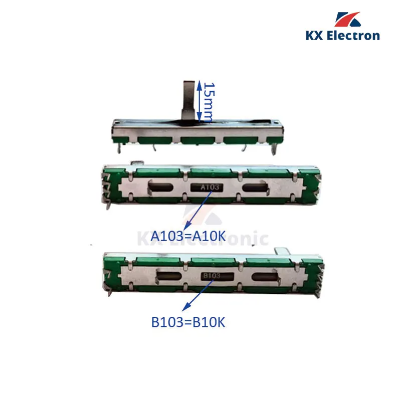 5pcs 60mm Straight Slide Liner Potentiometer Mixer Fader Variable Resistors A103 B103 10K Ohm 6pins Dual Channel Fader A10K B10K