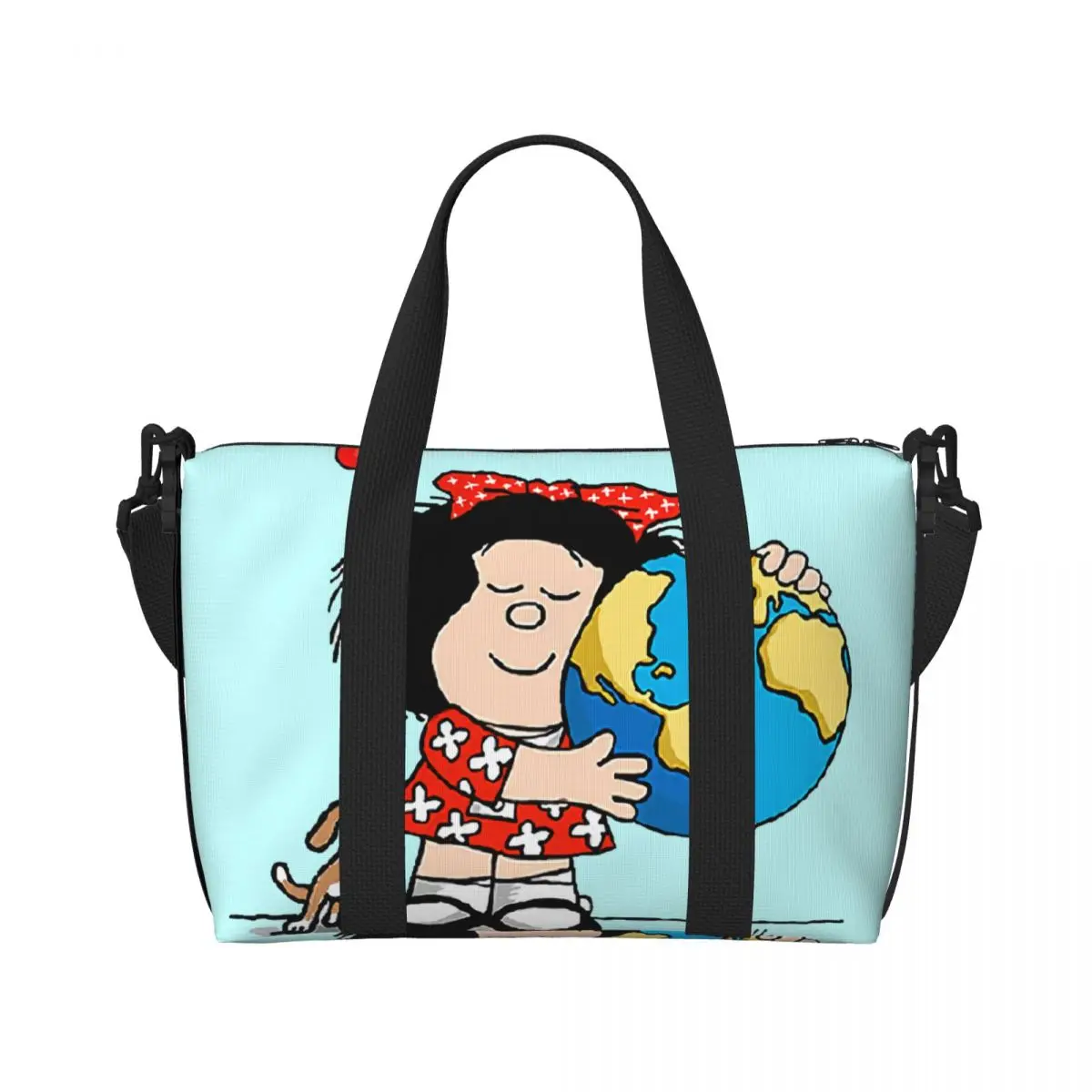 Custom Large Mafalda World And Her Puppy Tote Bag for Women Quino Comic Cartoon Shoulder Shopping Beach Gym Travel Bag