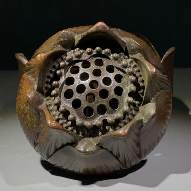 

Chinese Collectible antique copper lotus incense burner ornament statues home desktop decorations
