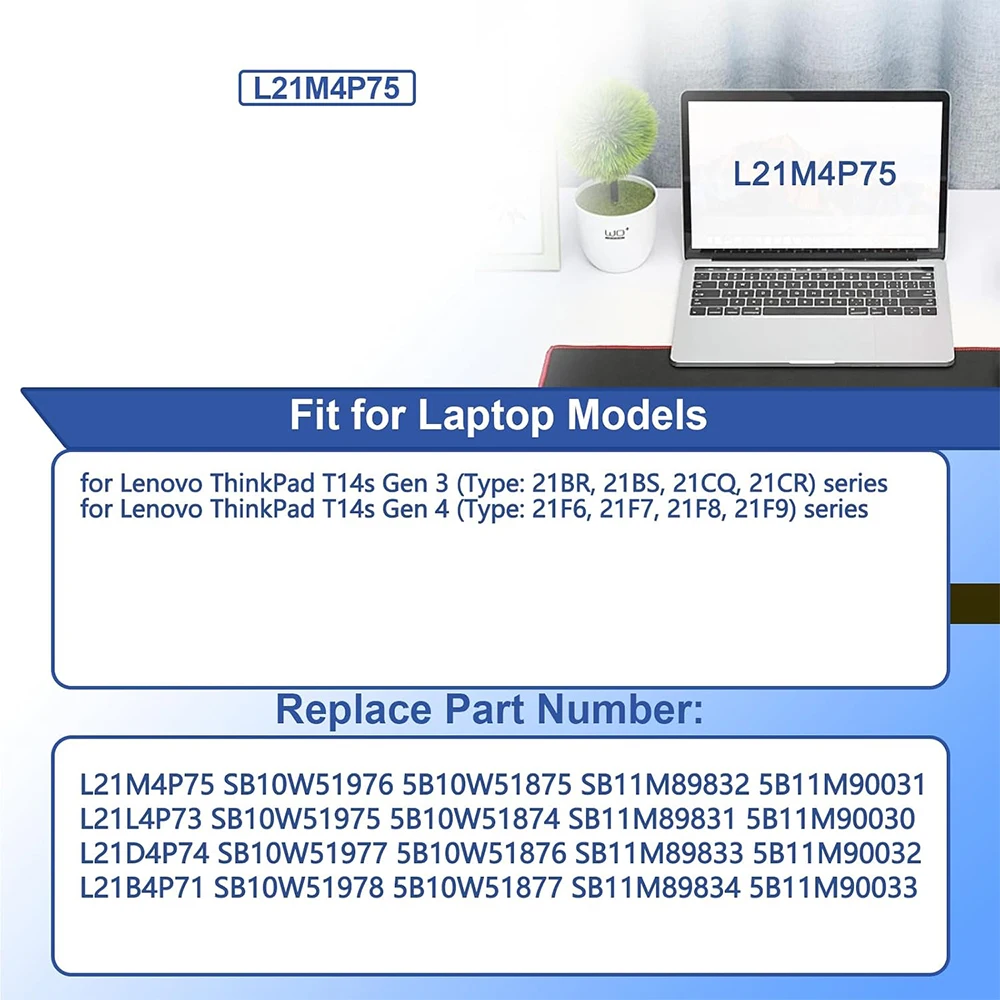 L21M4P75 L21B4P71 L21L4P73 L21D4P74 Battery for Lenovo ThinkPad T14s Gen 3/ ThinkPad T14s Gen 4 SB10W51978 SB10W51977 5B10W51874