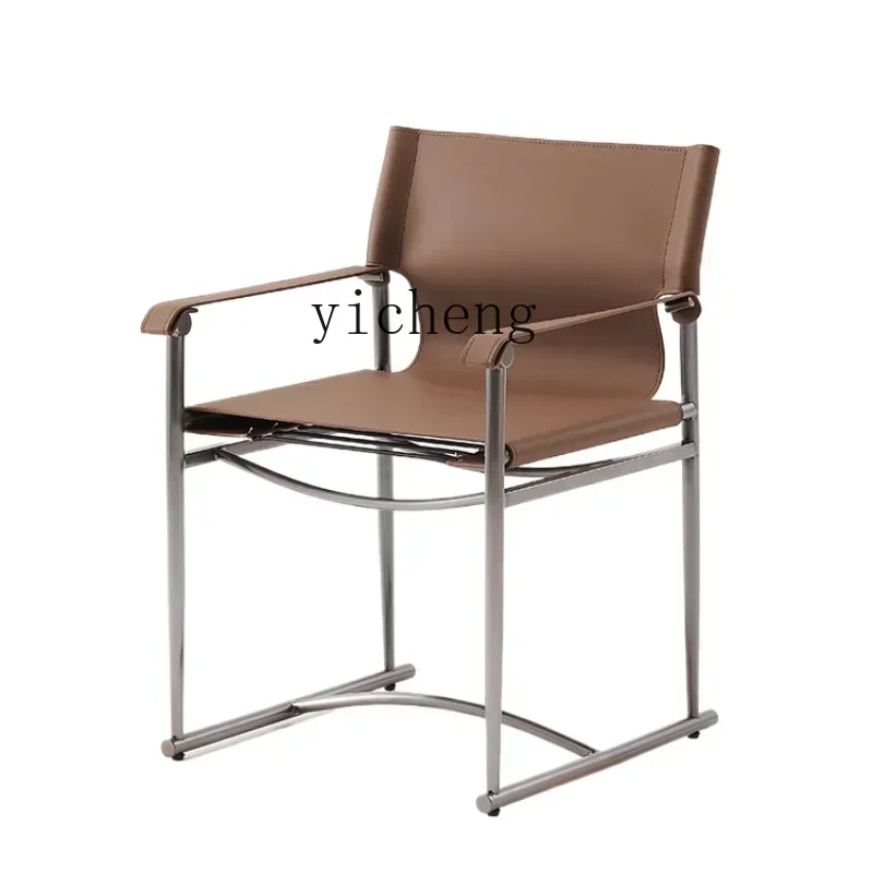 High-End Home Saddle Leather Dining Chair Simple Reception Leisure Chair  Model Restaurant Owner Chair