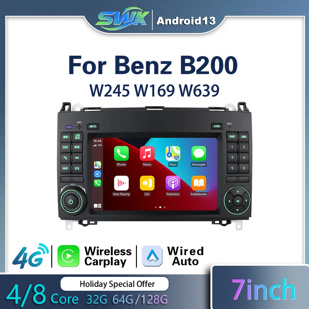 Мультимедийный видеоплеер Carplay Android 13, радио, GPS, WIFI, подходит для Mercedes Benz B200 Vito W639 Viano B-Class W169 W245