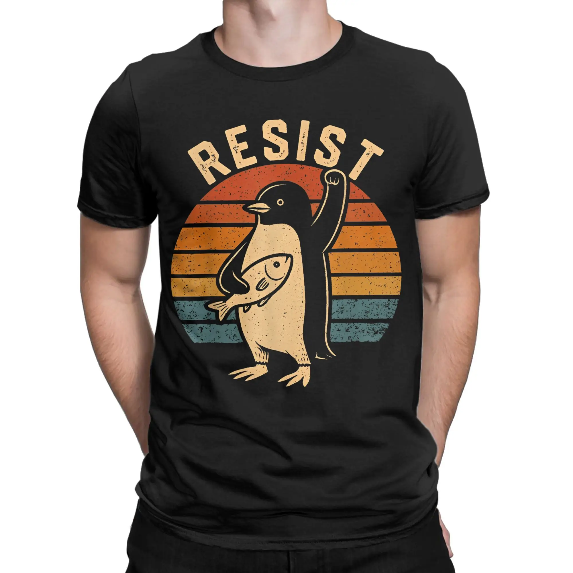 Men's Resist T Shirt Penguins Protest Against Tariffs 100% Cotton Clothes Fashion Short Sleeve Crewneck Tees Party T-Shirt