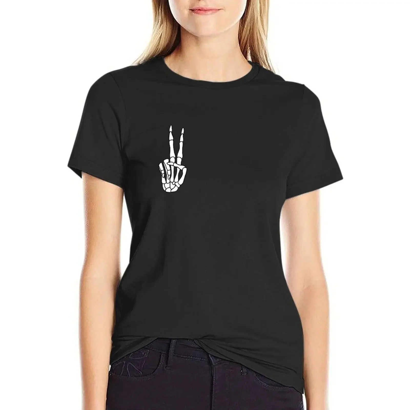 

Peace Sign Skeleton Hand T-Shirt plain blacks sports fans plus size tops t shirt dress Women
