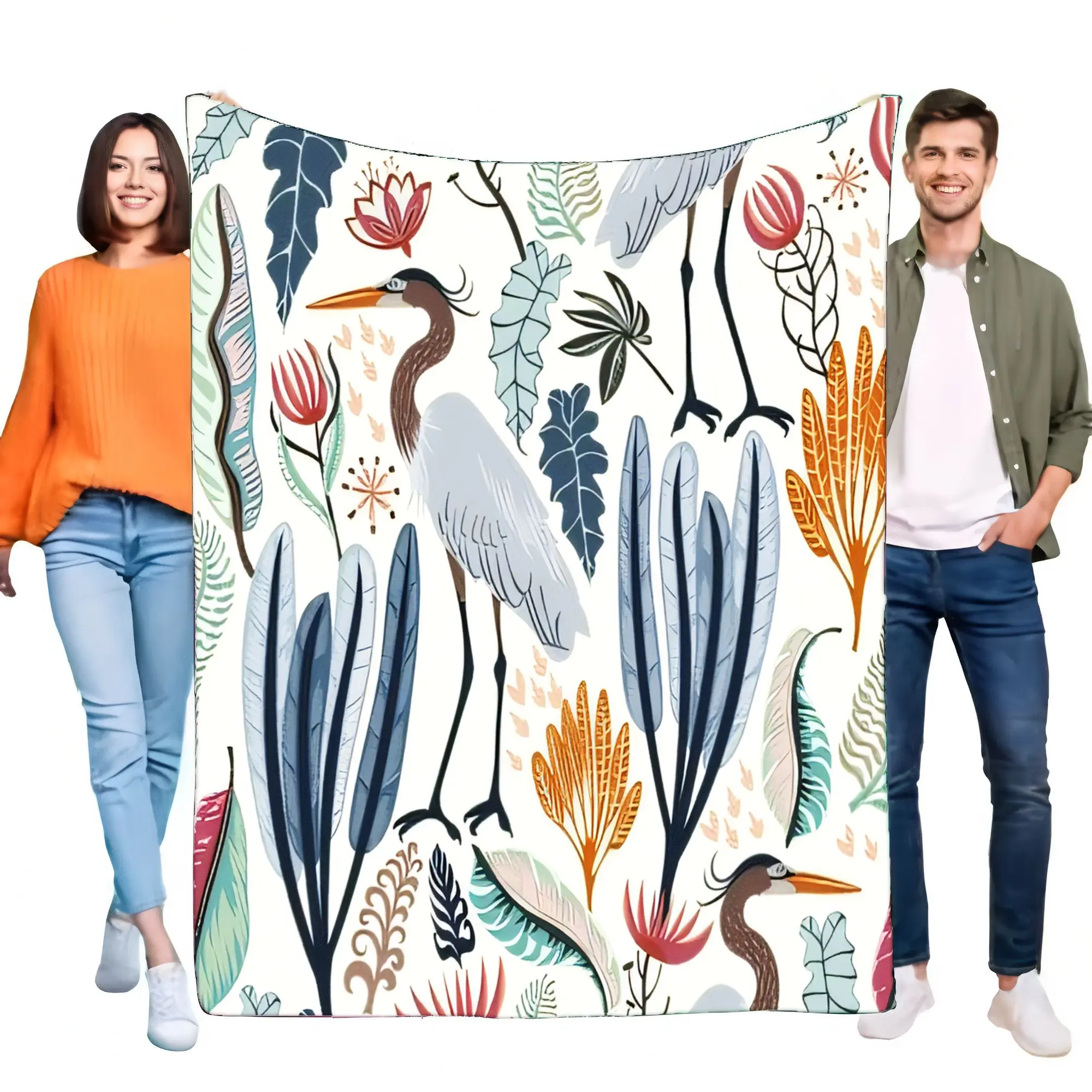 Colorful Heron Pattern Blanket Soft Cozy Bed Sofa Throw Lightweight Home Décor Perfect for Living Room Bedroom Gift Idea