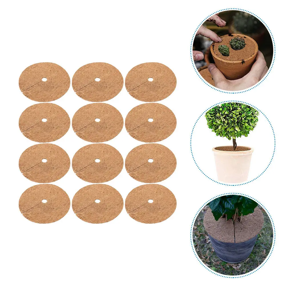 

12Pcs Coir Flowerpot Mat Round Plant Cover Mulch Mat for Succulents Vegetables Trees Indoor Outdoor Soil Moisture Retention