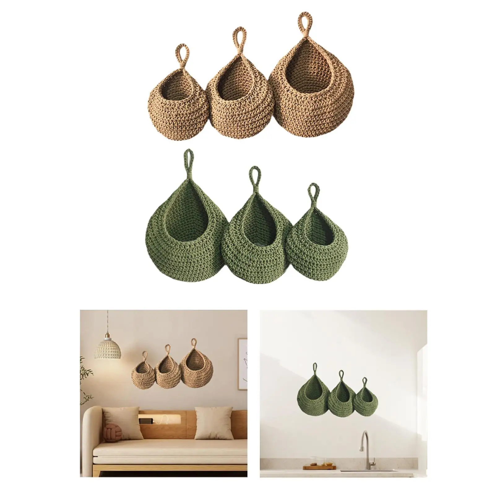 

3-х шт. подвесные настенные корзины из богемной хлопчатобумажной веревки, декоративные тканые корзины