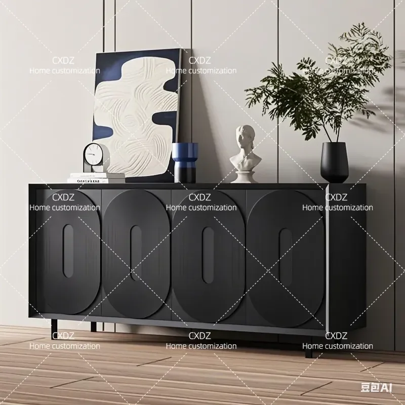 Italian Style Painted Dining Side Cabinet Entrance Shoe Storage Creative Art Tea Cabinet with Relief Design Complete Cupboard