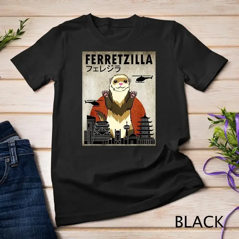 Ferretzilla Vintage Funny Ferret Japanese Sunset Style T Shirt Unisex T shirt