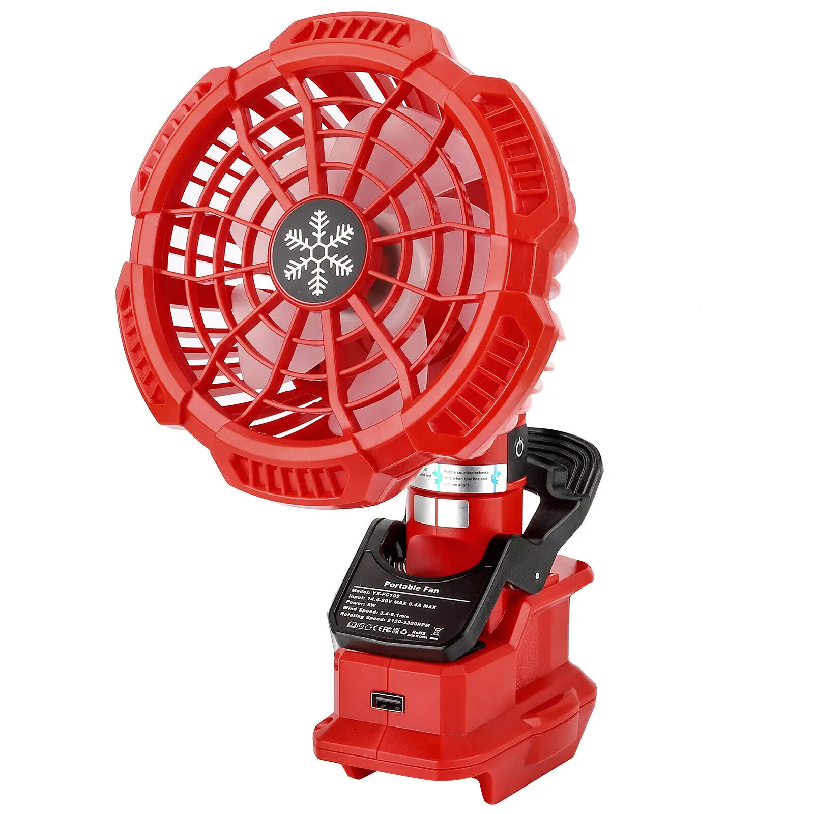 Imagem -02 - Portátil sem Fio Camping Fan Fc109 Makita Dewalt Bosch Milwaukee Black Decker Ryobi Artesão Bateria de Lítio Usb Clip Fan