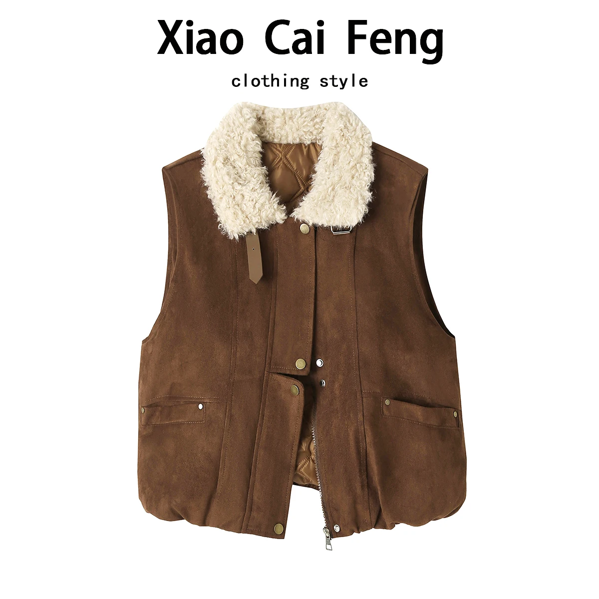 

Женский замшевый хлопковый жилет в стиле ретро в американском стиле, теплая верхняя одежда с воротником, зимний модный женский жилет