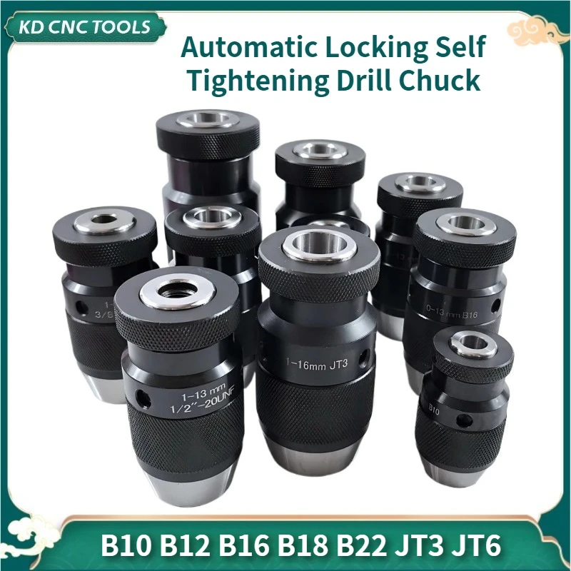 KD Automatic Locking Self-tightening Drill Chuck Keyless B10 B12 B16 B18 B22 Lathe tools Toolhoder MTA MTB R8 C20 For Drill