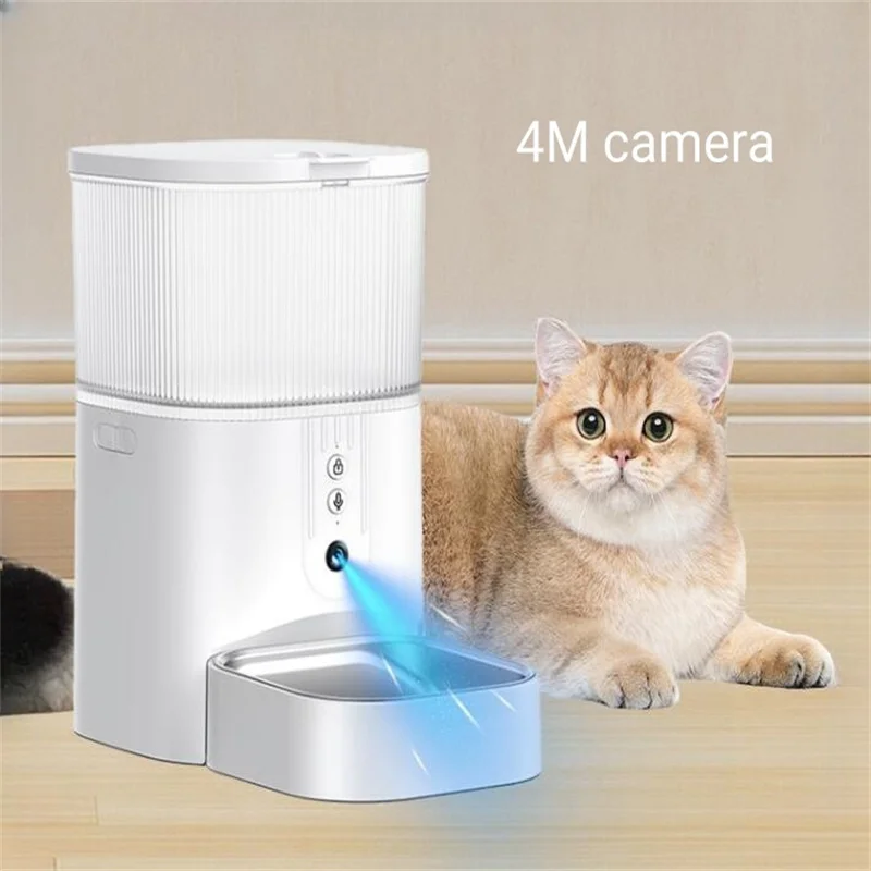 

Food Dispenser for Dogs Automatic Cat Feeder Pet Feeders Eating Bowls 4m Camera Wi Fi 2 Way Audio Adjustable Time and Intake